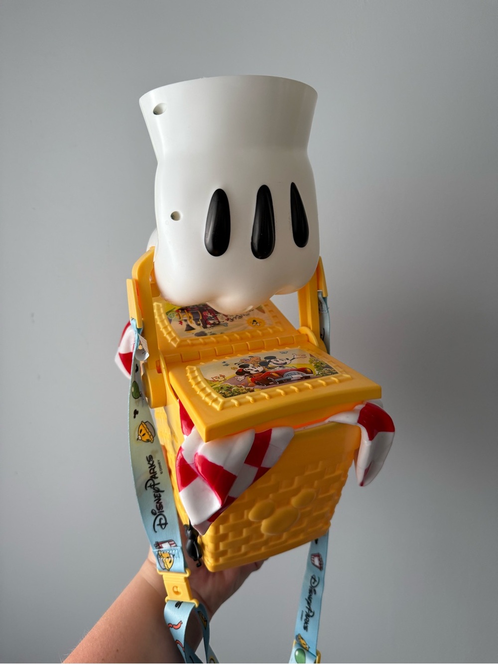 Disney Parks Mickey & Minnie Picnic Basket Yellow Collectible Popcorn Bucket